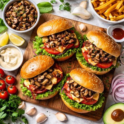 Image of Garlic Mushroom Pork Burgers