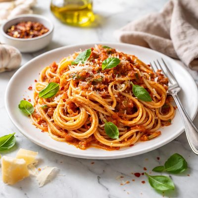 Image of Garlic Pasta with Marinara Sauce