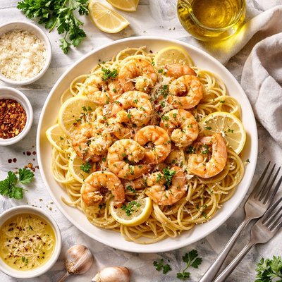 Image of Garlic Pasta with Shrimp
