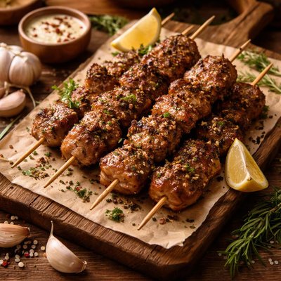 Image of Garlic Pepper Pork Skewers