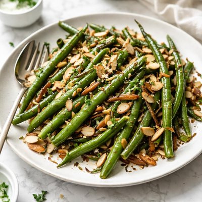 Image of Garlic Roasted Green Beans with Shallots and Almonds