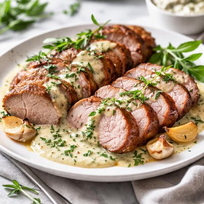Image of Garlic Roasted Pork with Tarragon Sauce