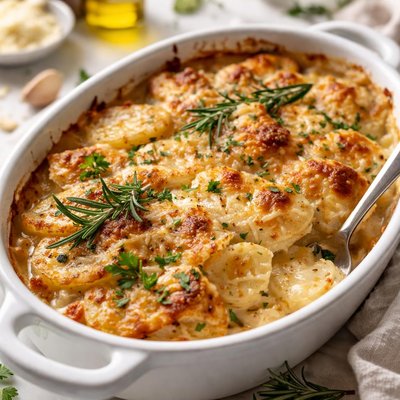 Image of Garlic Rosemary and Parmesan Au Gratin Potatoes
