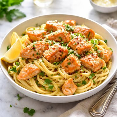 Image of Garlic Salmon Linguine