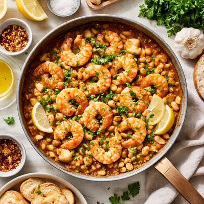 Image of Garlic Shrimp and White Beans Bon Appetit