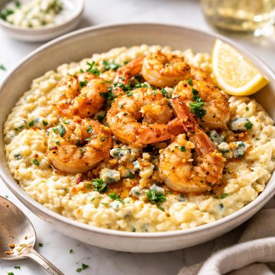 Image of Garlic Shrimp with Blue Cheese Grits