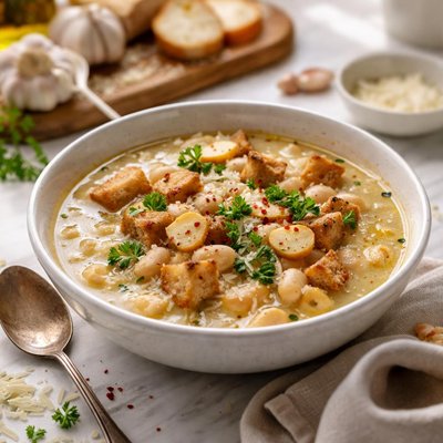 Image of Garlic Soup with White Beans
