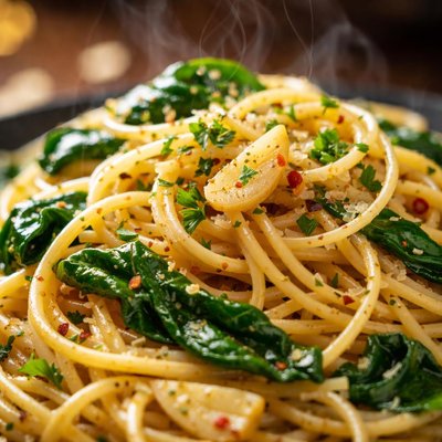 Image of Garlic Spaghetti with Spinach