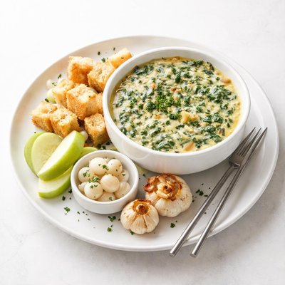 Image of Garlic Spinach Cheese Fondue the Stinking Rose Rest