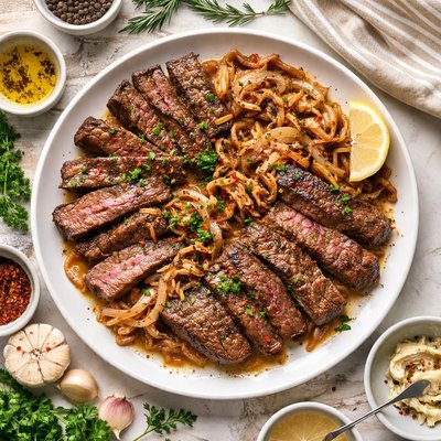 Image of Garlic Steak and Onions