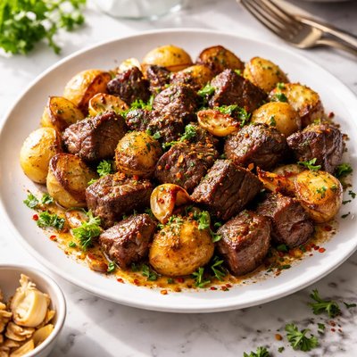 Image of Garlic Steak and Potatoes