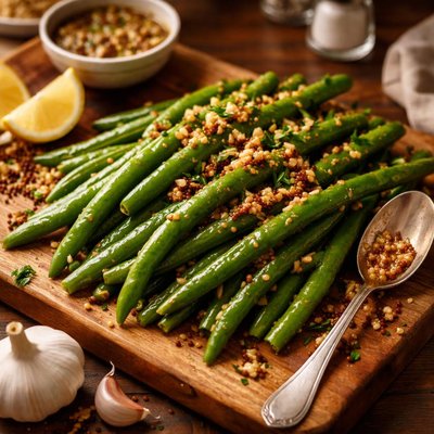 Image of Garlic Vinaigrette Over Green Beans