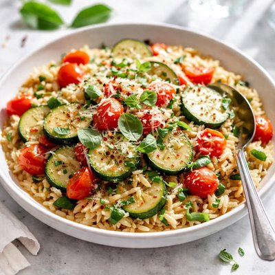 Image of Garlic Zucchini and Tomato Orzo