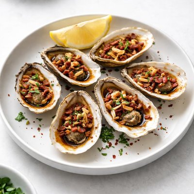 Image of Garlicky Bacon Smoked Oysters