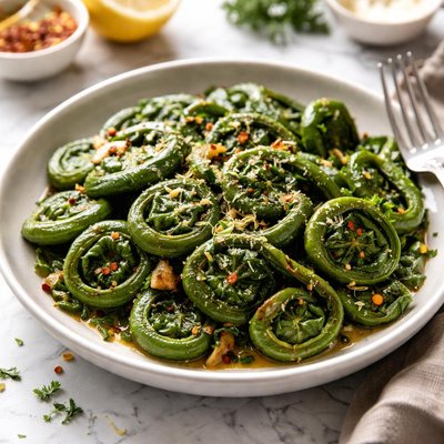 Image of Garlicky Fiddlehead Ferns