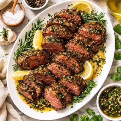 Image of Garlicky Grilled Beef Tenderloin with Herbs