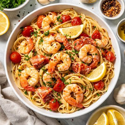Image of Garlicky Shrimp Lobster Pasta