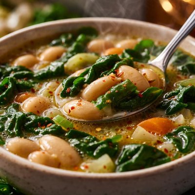 Image of Garlicky Spinach and White Bean Soup