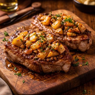 Image of Gary Rhodes Pork Chops with Apple Tart Topping