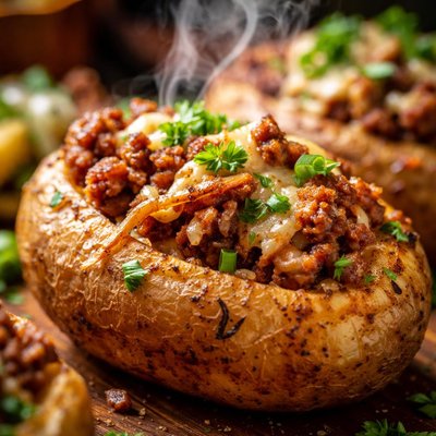Image of Gefullte Kartoffeln Sausage Stuffed Potatoes Hamburg Style