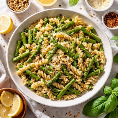Image of Gemelli with Asparagus and Pine Nuts