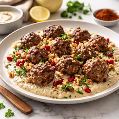 Image of Georgian Meatballs with Tahini and Walnut Sauce