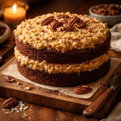 Image of German Chocolate Cake with Coconut Pecan Frosting