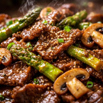 Image of Ginger Beef and Asparagus with Mushrooms