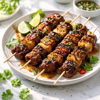 Image of Ginger Beef and Pineapple Skewers