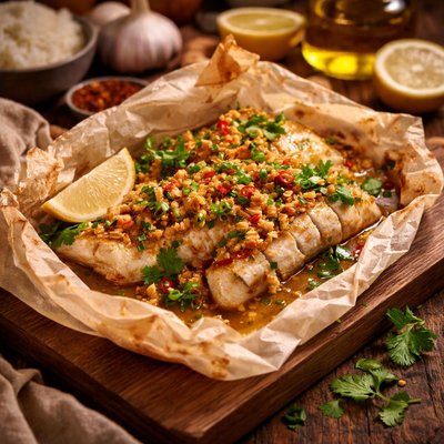 Image of Ginger Garlic Fish in Parchment