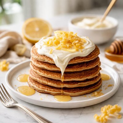 Image of Ginger Pancakes with Lemon Cream Cheese Topping
