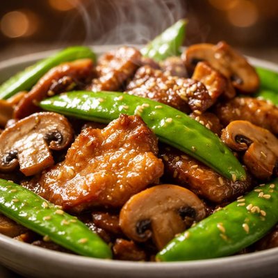 Image of Ginger Pork with Mushrooms and Snow Peas