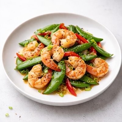Image of Ginger Shrimp and Pea Pod Stir Fry