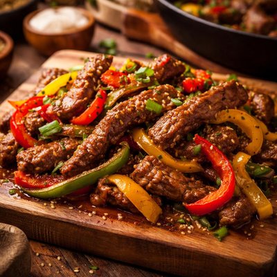 Image of Ginger Skillet Steak Strips with Bell Peppers