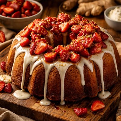 Image of Ginger Sour Cream Bundt Cake W Ginger Infused Strawberries
