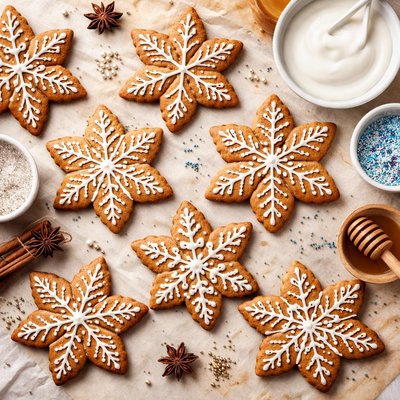 Image of Gingerbread Snowflakes with Icing That Hardens