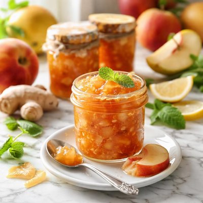 Image of Gingered Peach Pear No Cook Freezer Jam