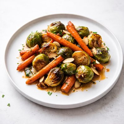 Image of Glazed Brussels Sprouts and Carrots with Almonds