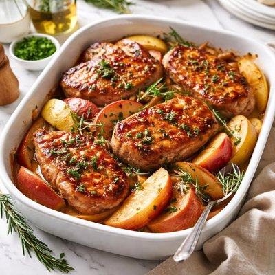 Image of Glazed Pork Chops and Apple Bake