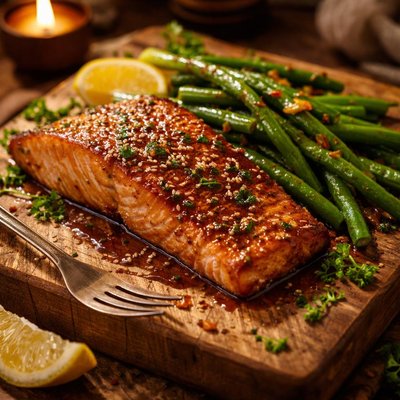 Image of Glazed Salmon with Green Beans