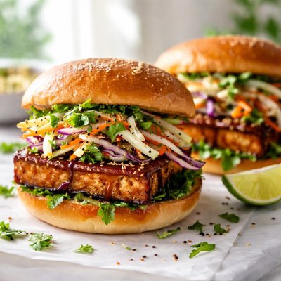 Image of Glazed Tofu Sandwiches with Jicama Slaw