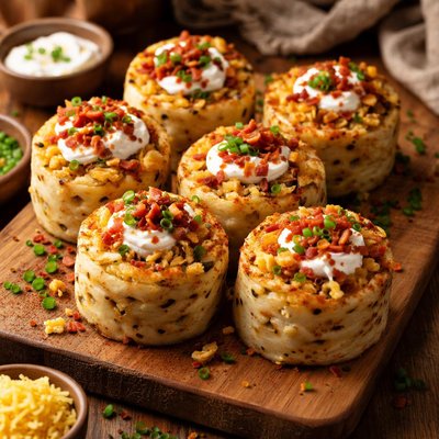 Image of Globally Inspired Fully Loaded Rolled Mashed Potatoes