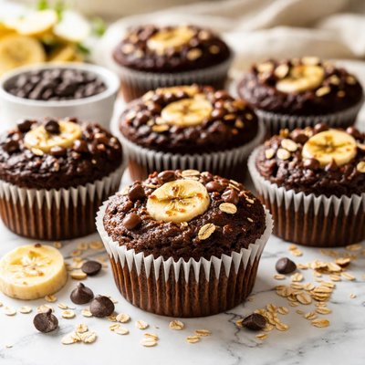 Image of Gluten Free Chocolate Chocolate Banana Oat Muffins