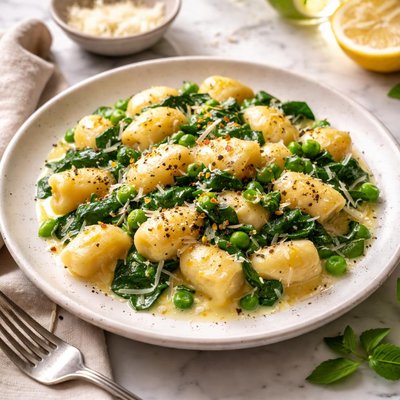 Image of Gnocchi Al Limone Con Spinaci E Piselli