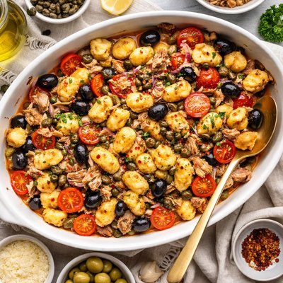 Image of Gnocchi Baked with Tuna Olives and Capers