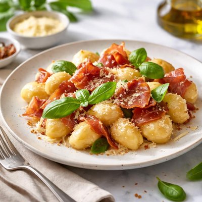 Image of Gnocchi with Cheese Prosciutto and Basil