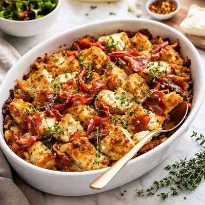 Image of Goat Cheese and Prosciutto Savory Bread Pudding