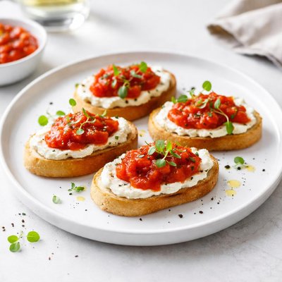 Image of Goat Cheese Crostini with Flash Tomato Sauce