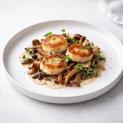 Image of Goat Cheese Croutons with Wild Mushrooms in Maderia Cream