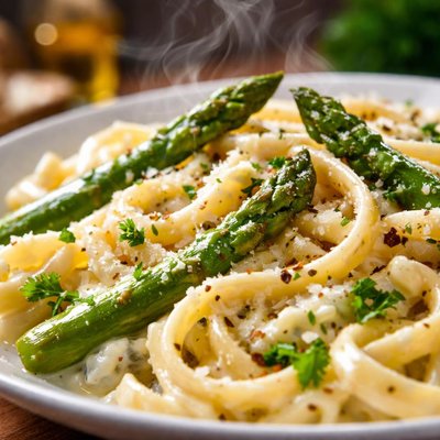 Image of Goat Cheese Pasta Asparagus Yum